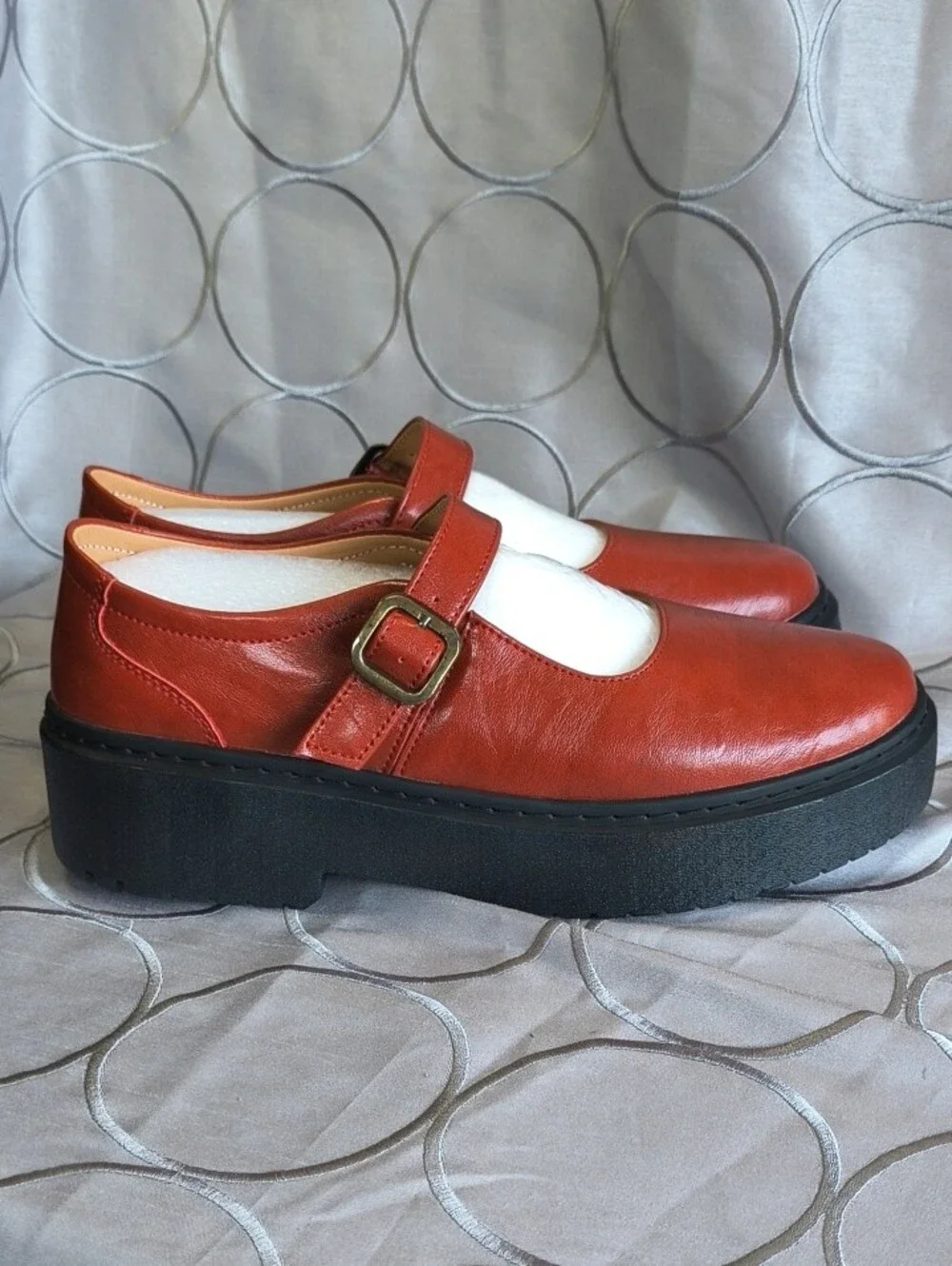 Platform Mary Jane Shoes in Red with Chunky Sole SS1